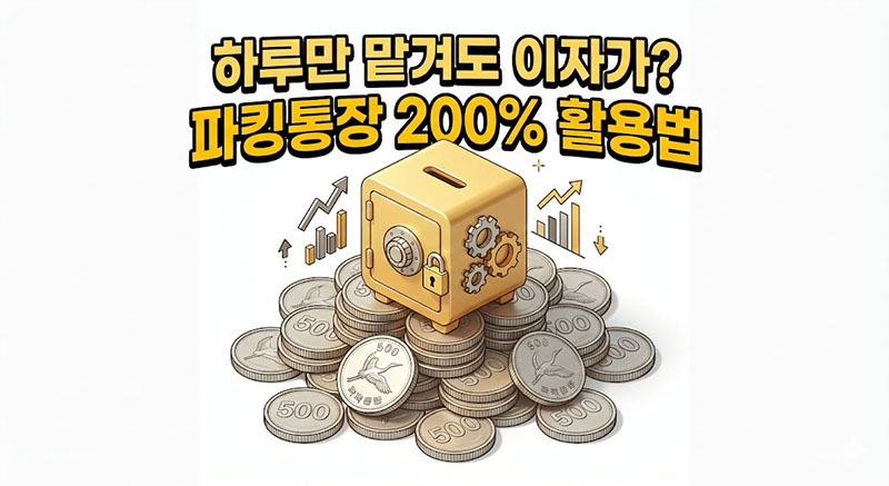 황금 금고 돼지저금통과 500원 동전 더미로 표현한 고금리 파킹통장 활용법 썸네일